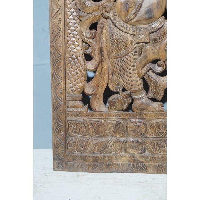 Antique Hand-Carved Wooden Standing Ganesha Wall Panel | Indian Temple Architectural Sculpture 72x35 For Sale - Image 4 of 6
