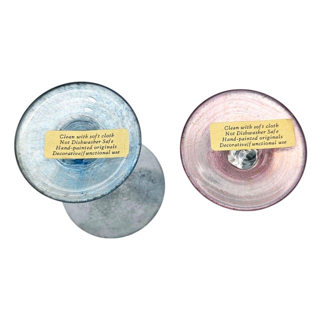 Set of 6 Jeing Hand Blown Pastel Art Glass Martini Glasses, Mixed Sizes For Sale - Image 16 of 18