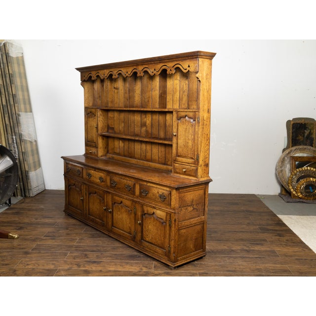 English Midcentury Oak Dresser with Carved Accents, Six Doors and Six Drawers For Sale - Image 11 of 12