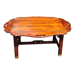 Classic Baker Brass Hardware Chippendale Butler's Tray Coffee Table With Hinged Drop-Down Leaves For Sale