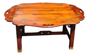Classic Baker Brass Hardware Chippendale Butler's Tray Coffee Table With Hinged Drop-Down Leaves