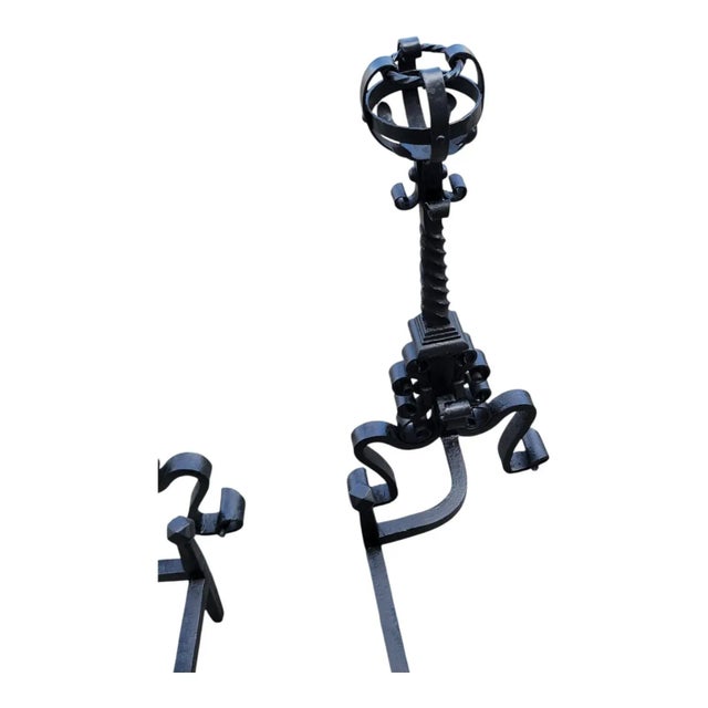 Pair of 1920s Wrought Iron Andirons Arts & Crafts Fireplace Antique For Sale - Image 12 of 14
