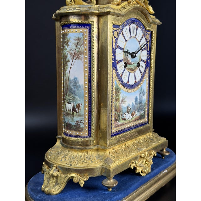 Blue Antique Porcelain and Ormolu Mantel Clock from Richard & Cie, 1890s For Sale - Image 8 of 18