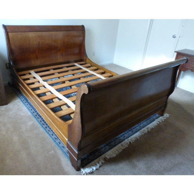 Grange 1980s Queen Sleigh Bed, Louis-Philippe Style Made in France by Grange For Sale - Image 4 of 8