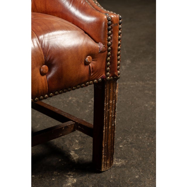 Mid 20th Century Tufted Vinyl Chesterfield Wingback Armchair in Brown For Sale - Image 10 of 17