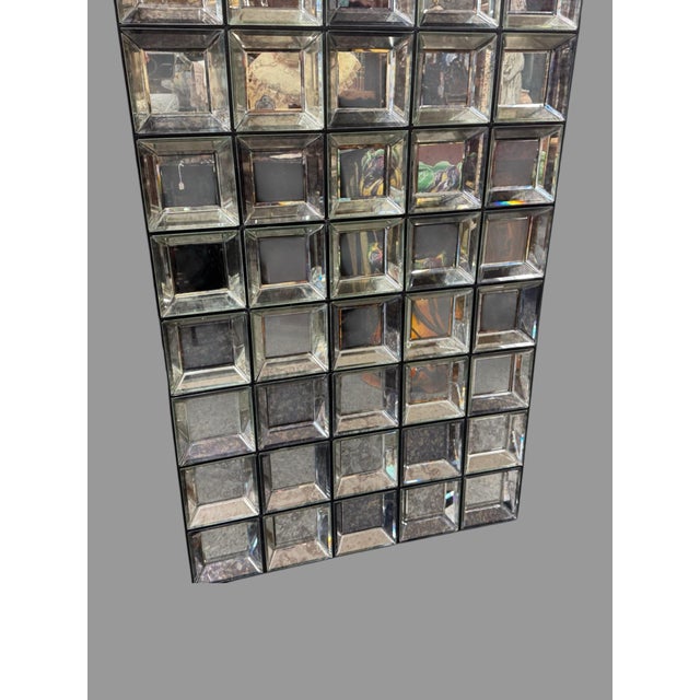 Vintage Retro Deco Multi Square Distressed Wall Hanging Beveled Mirror For Sale - Image 4 of 7