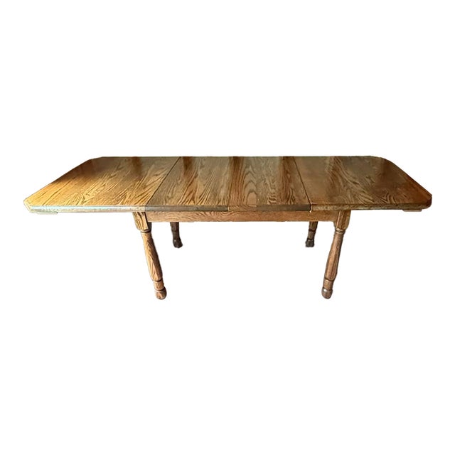 Vintage Solid Oak Wood Dining Table With Leaves For Sale
