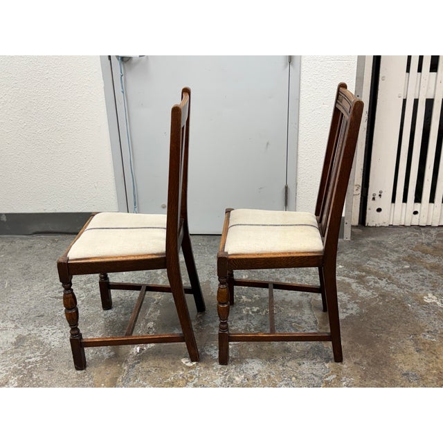 Jacobean Revival Antique Oak Upholstered Side Chairs, Pair For Sale - Image 4 of 12