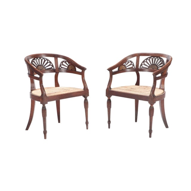 Italian Walnut Open Arm Chairs With Cord Seats and Cut Out Design. Circa 1800. A Pair For Sale - Image 11 of 11