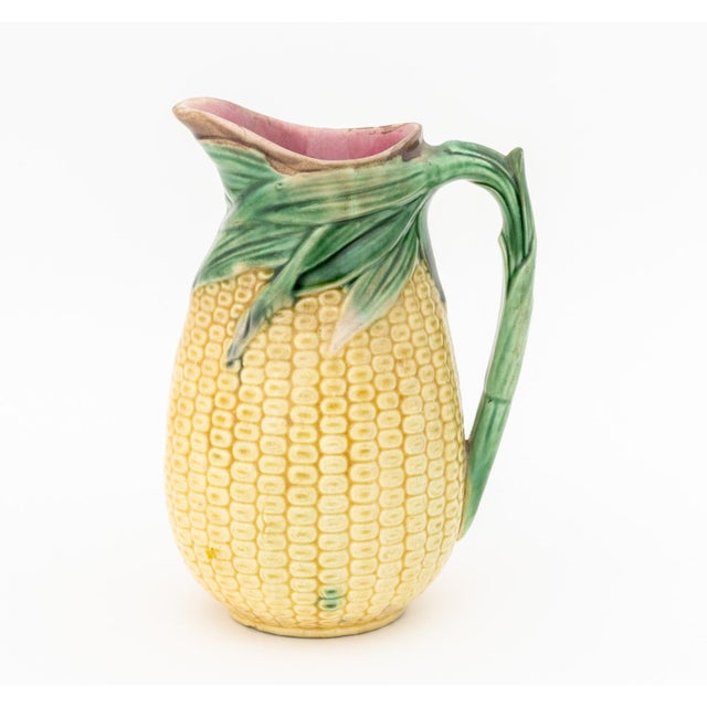 Ceramic English Majolica Corn Pitcher and Vases, 3 Pieces For Sale - Image 7 of 14