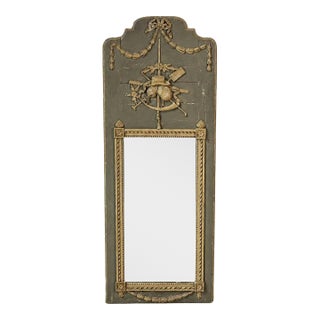 18th Century Beautiful Louis XVI period trumeau in grey-green painted wood For Sale
