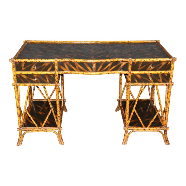 Maitland Smith Faux Bamboo and Brass Mounted Desk For Sale
