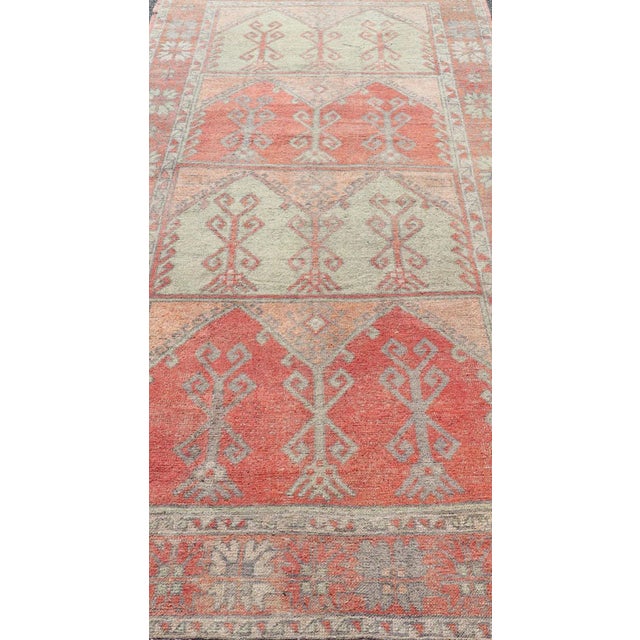Tribal Vintage Turkish Oushak Rug With Soft Coral, Sage Green, and Muted Orange Tones 5'4 X 11'10 For Sale - Image 3 of 12