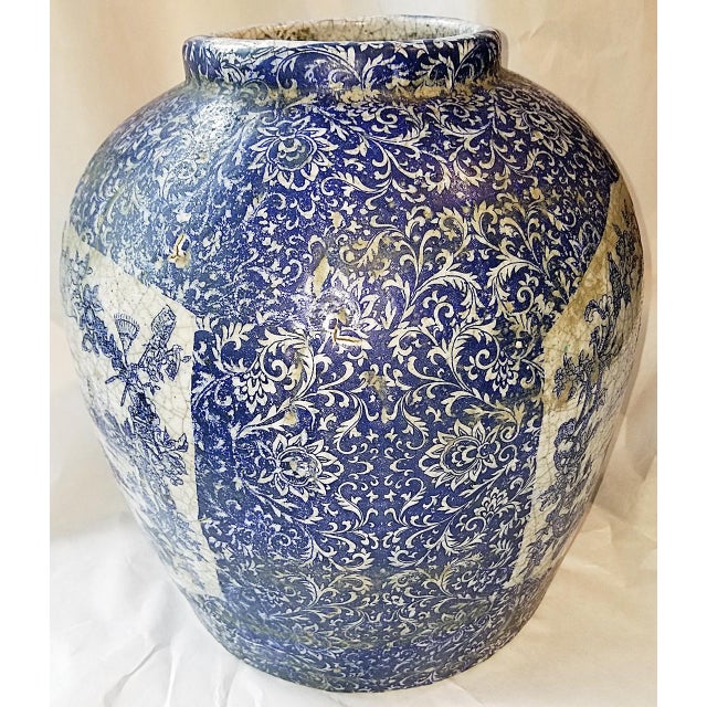 1950s Turkish Glazed Terracotta Blue and White Urn For Sale - Image 4 of 6