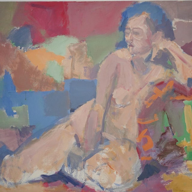 Pink Vintage Modernist Abstract Nude Painting For Sale - Image 8 of 12