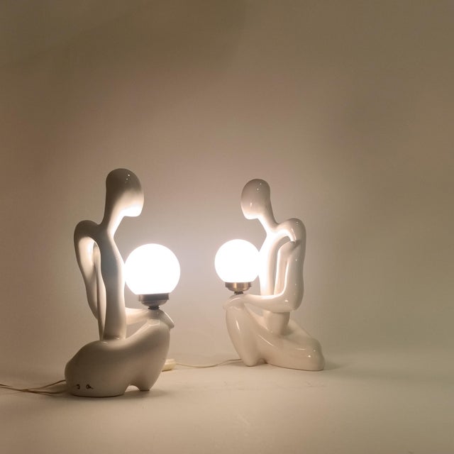 Gold Sculptural Ceramic Table Lamps, Spain, 1970s, Set of 2 For Sale - Image 8 of 15