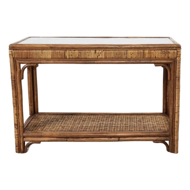 Baldwin Style Wrapped Rattan Console Table For Sale
