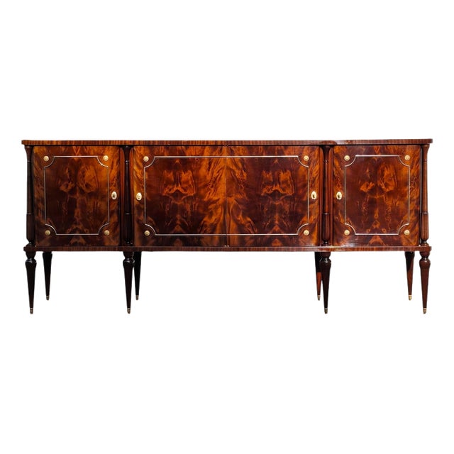 Mid-Century Modern Italian Flamed Mahogany Sideboard with Inlays, 1950s For Sale