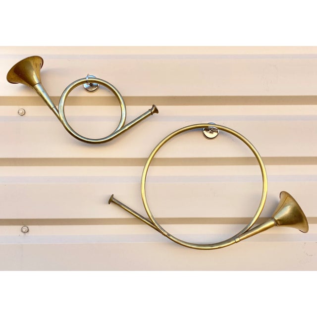1970s 1980s Vintage Holiday Brass Horn Decor, Set of 2 For Sale - Image 5 of 6
