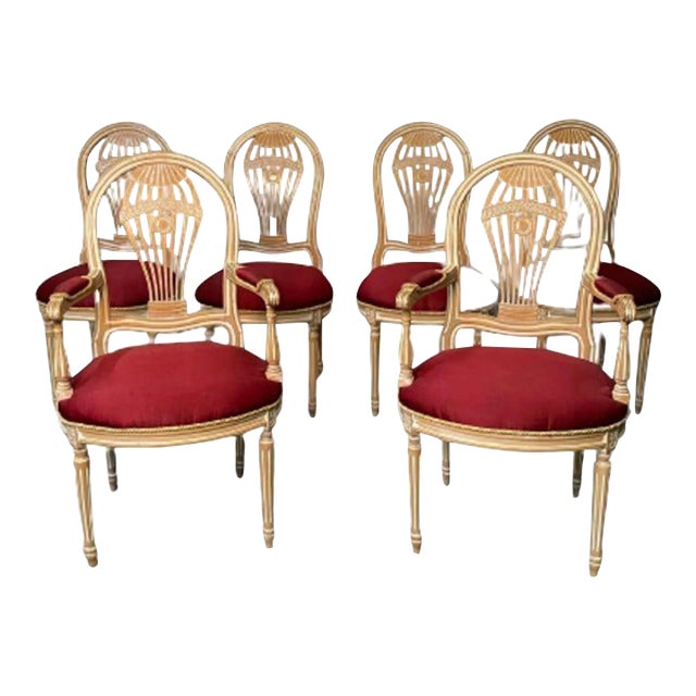 Six Louis XVI Maison Jansen Style Bleached Balloon Back Dining Chairs, Whitewash For Sale