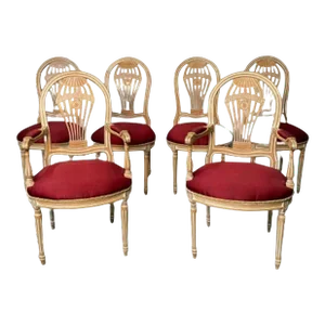 Six Louis XVI Maison Jansen Style Bleached Balloon Back Dining Chairs, Whitewash