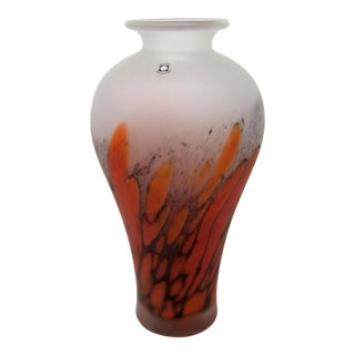 Large Satin Glass Shoulder Vase in Orange and Black For Sale