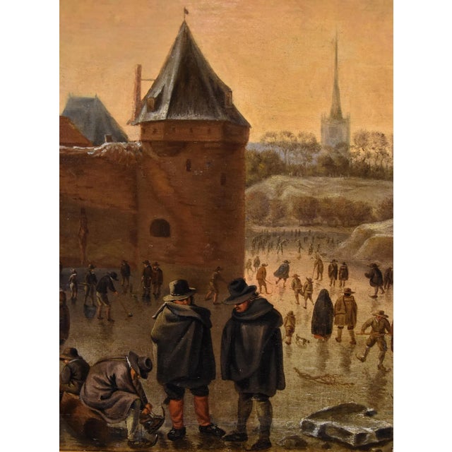 Workshop of Herman Saftleven Il Vecchio, Winter Landscape, Utrecht, 1700, Oil on Canvas For Sale - Image 9 of 16