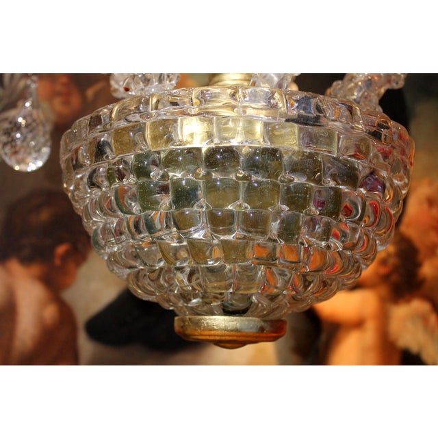 20th Century Italian Murano Transparent Glass 2-Tier 5-Light Chandelier, 1940s For Sale - Image 11 of 18