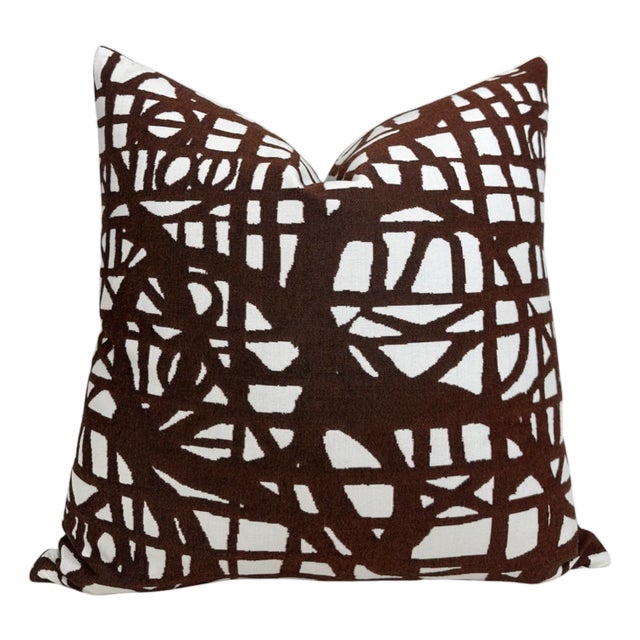 Ecriture Woven Pillow Cover in Rust, 22x22 Pillow For Sale