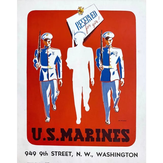 "u.s. Marines. Reserved for You!" Vintage Wwii Marine Corps Recruitment Poster by Joe Richards, 1941 For Sale - Image 4 of 7