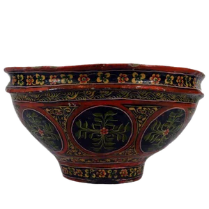 Antique Hand-Painted Paper Mache Indian Flower Bowl From the 19th Century