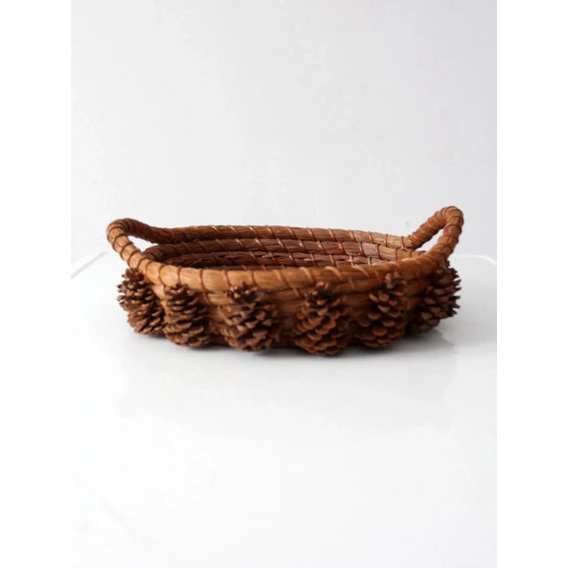 Wood Vintage Folk Art Pine Needle Basket For Sale - Image 7 of 11