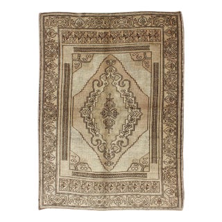 Vintage Turkish Oushak Carpet With Stylized Design in Brown, Cream, and Tan For Sale