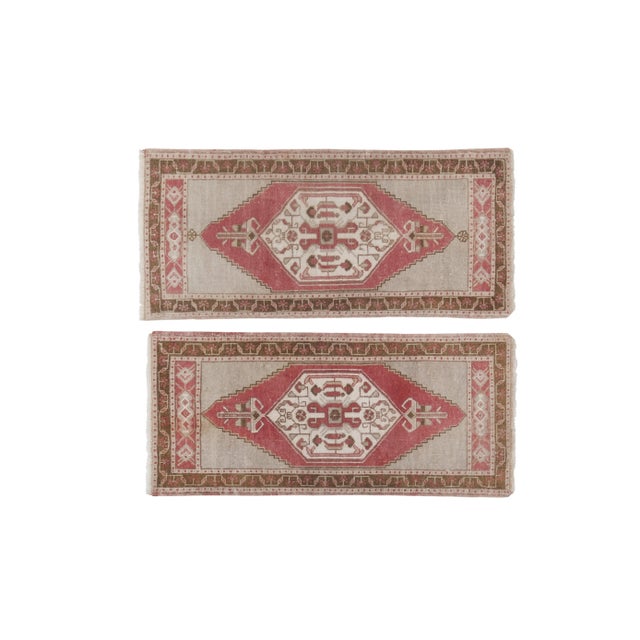 Vintage Turkish Oriental Runner in Muted Colors - a Pair 1'7'' X 3'4'' / 1'9'' X 3'6'' 19" x 40'' - 21'' x 42'' /49 x 101...