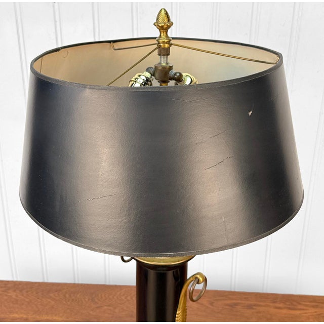 1930s Antique French Empire Brass Urn Black Shade Table Lamp For Sale - Image 5 of 12