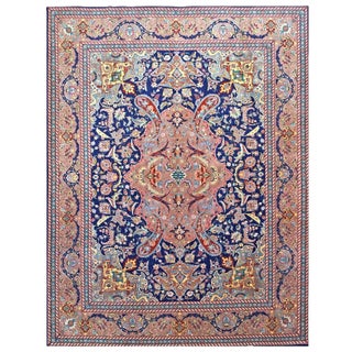 Antique Persian Tabriz Wool 10X13 Navy, Rose, Rust & Ivory Handmade Area Rug #1140102 For Sale