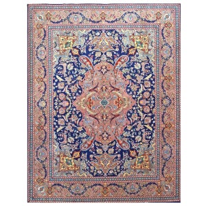 Antique Persian Tabriz Wool 10X13 Navy, Rose, Rust & Ivory Handmade Area Rug #1140102