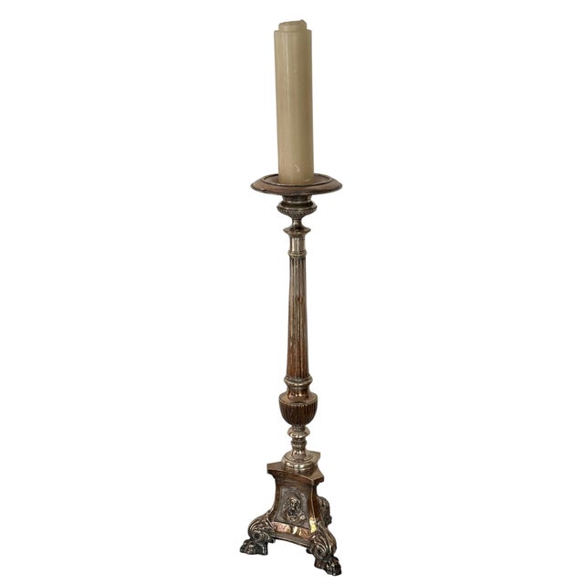 French Antique Silver on Copper Cathedral Candlestick For Sale - Image 3 of 5