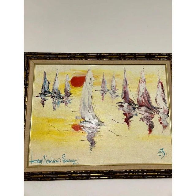 Kenneth Abendana Spencer Signed Harbor Reflections Abstract Seascape Oil Painting (2000s), Framed For Sale - Image 12 of 14