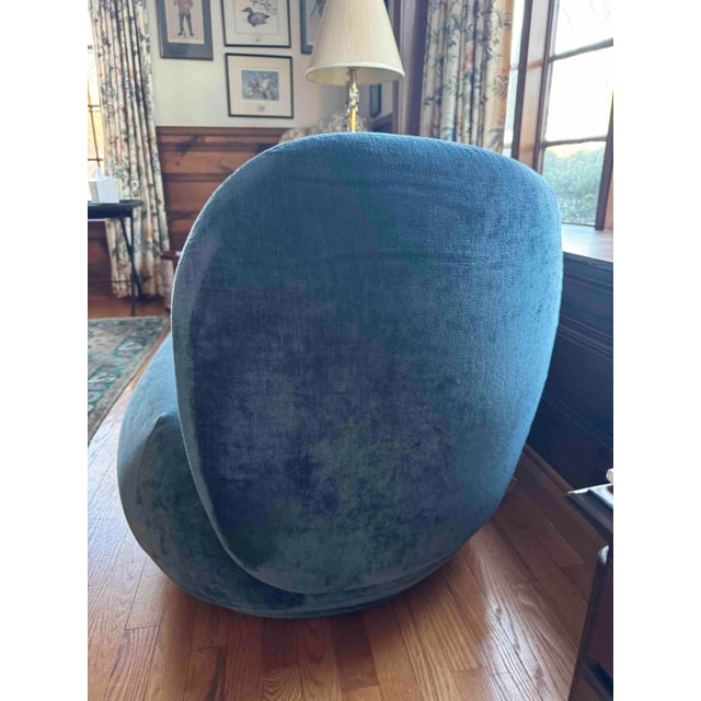 Danish Modern Velvet Settee/Loveseat For Sale - Image 4 of 5