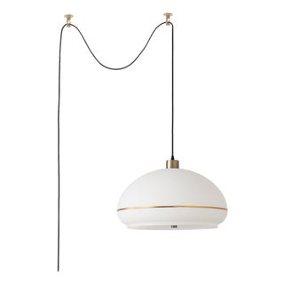 Morelli Brass Pendant Light Swag Kit by Nova of California - White Lucite Shade, Weathered Brass Steel, Living Room Lamp For Sale