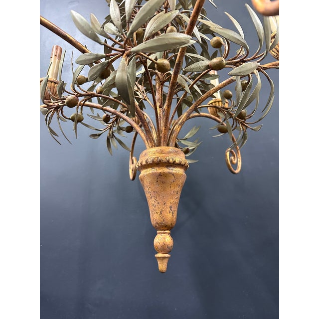 Vintage Tole Olive and Olive Leaf Chandelier For Sale - Image 4 of 9