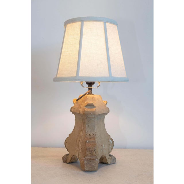 Wood 18th-Century French Baroque Carved Wood Altar Candlestick Lamp For Sale - Image 7 of 9
