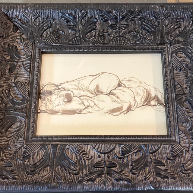 Original 5 x 7 ink drawing on paper unsigned Overall size with tabletop frame is 10.5 x 12.5