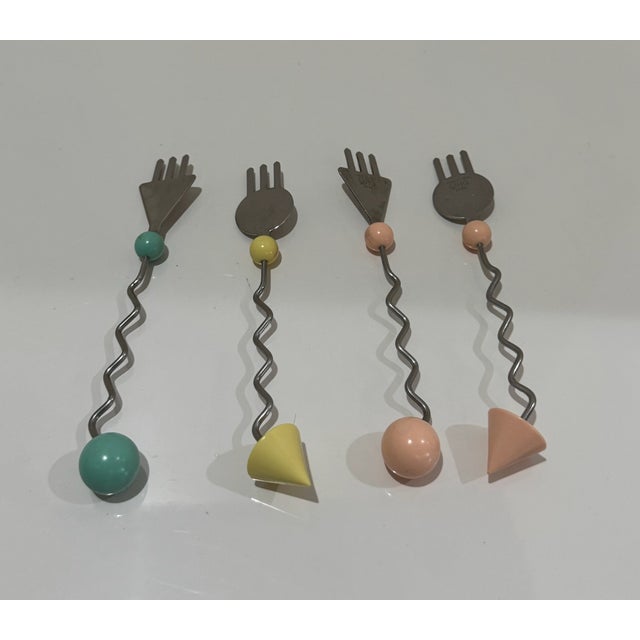 Set of 12 Memphis Style 1980s Dessert Forks & Spoons: Postmodern Flatware Add a bold dose of postmodern design to your...