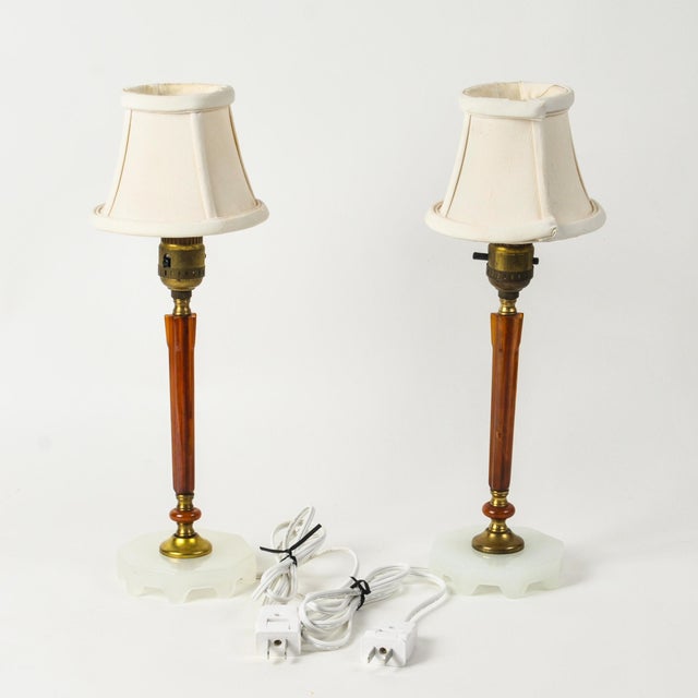 1930s 1930s Art Deco Amber Bakelite Boudoir Lamps - a Pair For Sale - Image 5 of 14