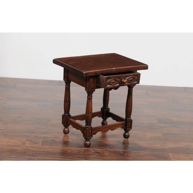 Petite Italian Walnut Side Table with Single Drawer and Fluted Legs, circa 1870 For Sale In Atlanta - Image 6 of 11