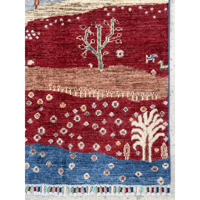 Tribal Nomad Carpets Red Fine Hand Knotted Gabbeh Rug, 04'10 X 06'09 For Sale - Image 3 of 10