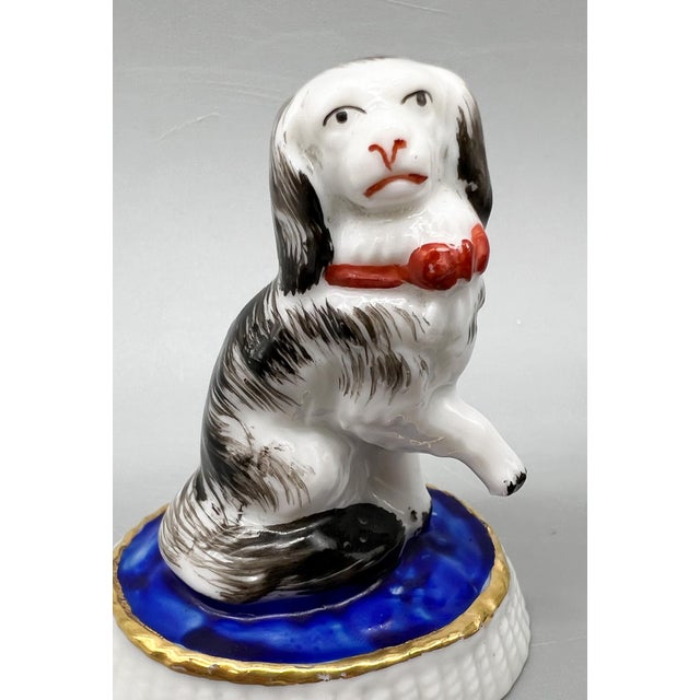 Ceramic Antique Staffordshire Style Porcelain Spaniel Dog Figurines on Cobalt Blue Cushions - A Pair | Traditional, Victorian, English Country For Sale - Image 7 of 12