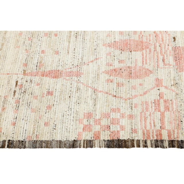 Handmade Modern Moroccan Style Beige Wool Rug With Geometry Design For Sale - Image 11 of 11